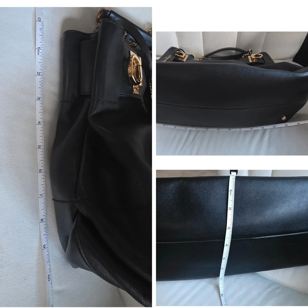 Salvatore Ferragamo Florence Gancini Shoulder Bag Black With Gold Hardware - Picture 7 of 10